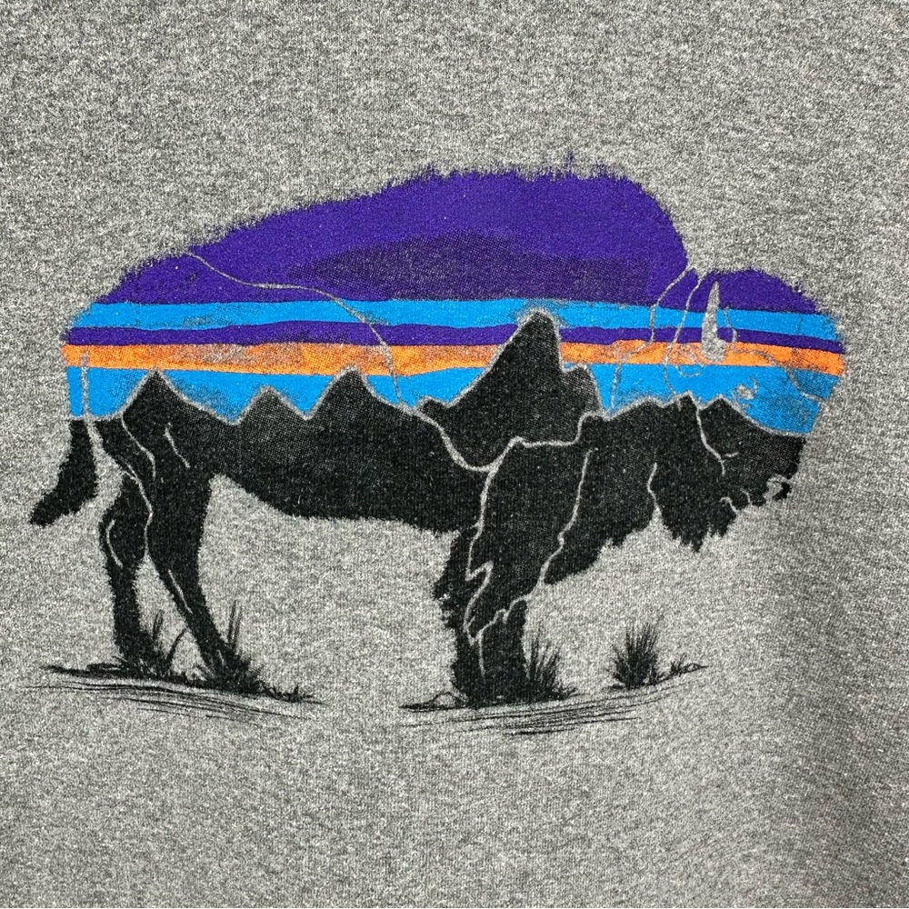 Patagonia Uprisal Fitz Roy Bison Sweatshirt Hoodie Unisex Gray Size S - Picture 3 of 8